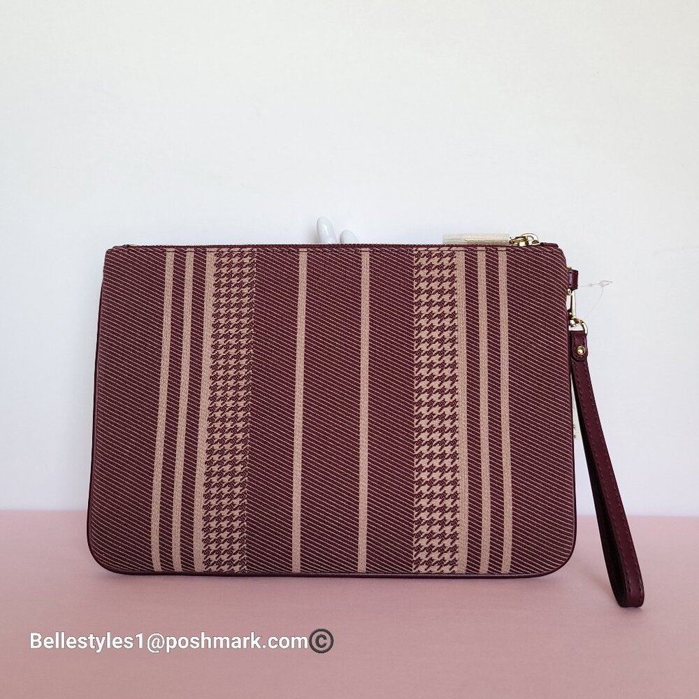 MICHAEL KORS Jet Set Signature Jacquard Large Zip Pouch Wristlet- Dark Berry ⭐ - Picture 7 of 16